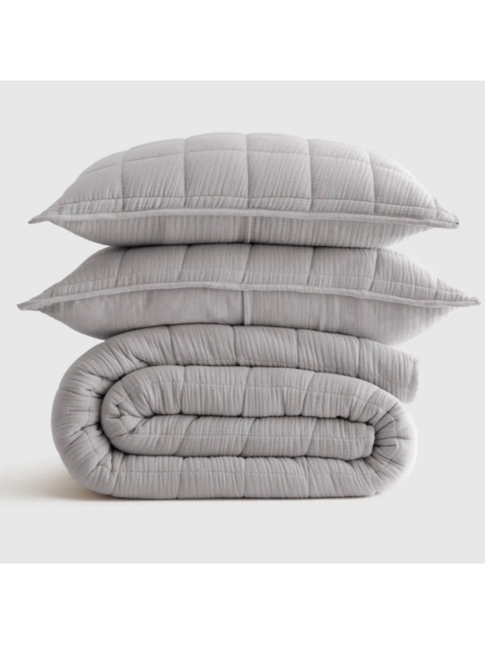 QUINCE Organic Cotton Gauze Box Quilt Set King/Cal King Fog Grey 8052